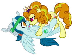 Size: 470x358 | Tagged: safe, artist:berrypunchrules, character:adagio dazzle, character:captain planet, my little pony:equestria girls, background human, capdazzle, equestria girls ponified, female, male, pillow, ponified, shipping, simple background, straight, transparent background