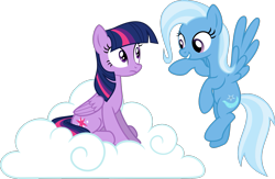 Size: 1515x986 | Tagged: safe, artist:punzil504, character:trixie, character:twilight sparkle, species:pegasus, species:pony, alternate universe, cloud, cute, cutie mark, diatrixes, female, flying, hooves, mare, on a cloud, pegasus trixie, pegasus twilight sparkle, race swap, simple background, sitting on a cloud, spread wings, transparent background, vector, wings