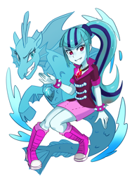 Size: 1224x1632 | Tagged: safe, artist:tzc, character:sonata dusk, species:siren, equestria girls:rainbow rocks, g4, my little pony: equestria girls, my little pony:equestria girls, clothing, evil grin, female, gem, jewelry, looking at you, multicolored hair, pendant, ponytail, self paradox, shoes, siren gem, skirt, sneakers, spiked wristband, true form, wristband