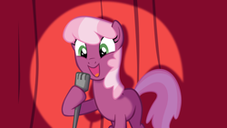 Size: 1920x1080 | Tagged: safe, artist:equestria-prevails, character:cheerilee, cheerilee pun, exploitable, exploitable meme, happy, hoof hold, meme origin, microphone, open mouth, shading, smiling, template