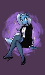 Size: 480x800 | Tagged: safe, artist:carolmelody, artist:herny, edit, character:trixie, species:anthro, species:plantigrade anthro, clothing, female, high heels, skirt, skirt suit, solo, stockings, suit