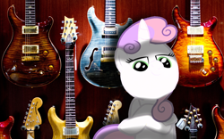 Size: 1920x1200 | Tagged: safe, artist:kuren247, artist:neversure, character:sweetie belle, fender, guitars, irl, paul reed smith, photo, ponies in real life, pose, solo, vector, warrior