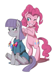 Size: 600x797 | Tagged: safe, artist:tzc, character:maud pie, character:pinkie pie, rock candy necklace