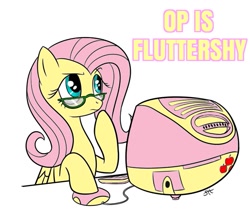 Size: 643x556 | Tagged: safe, artist:sorcerushorserus, edit, character:fluttershy, apple, caption, computer, female, flutter thought, food, glasses, imac, looking up, meme, op, op is fluttershy, raised hoof, reaction image, solo, text