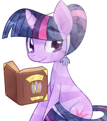 Size: 800x900 | Tagged: safe, artist:solar-slash, character:twilight sparkle, character:twilight sparkle (unicorn), species:crystal pony, species:pony, species:unicorn, episode:the crystal empire, g4, my little pony: friendship is magic, book, crystal hairstyle, crystallized, cute, female, history of the crystal empire, mare, simple background, sitting, solo, twiabetes, white background