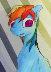 Size: 2033x2837 | Tagged: safe, artist:sharpieboss, character:rainbow dash, g4, blushing, female, high res, solo, stripes
