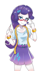Size: 800x1309 | Tagged: safe, artist:tzc, character:rarity, my little pony:equestria girls, female, glasses, measuring tape, needle, solo