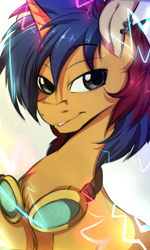 Size: 960x1600 | Tagged: safe, artist:rainbowscreen, oc, oc only, oc:electric spark, species:pony, species:unicorn, goggles, looking at you, portrait, solo