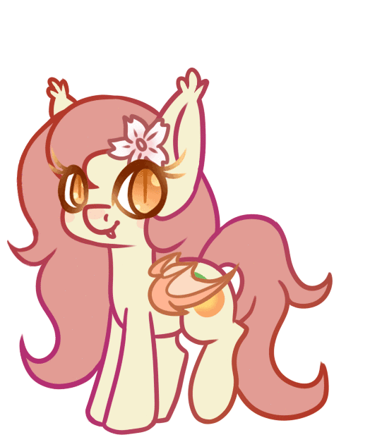 Size: 541x627 | Tagged: safe, artist:ruef, oc, oc only, oc:peach blossom, species:bat pony, species:pony, animated, bouncing, chibi, cute, eyes closed, fangs, flower, flower in hair, heart, looking at you, open mouth, pictogram, simple background, smiling, solo, transparent background