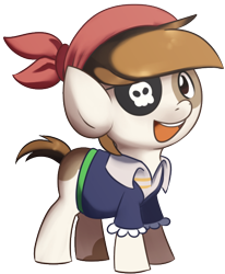 Size: 490x594 | Tagged: safe, artist:solar-slash, character:pipsqueak, species:earth pony, species:pony, :d, bandana, clothing, colt, eyepatch, male, smiling, solo