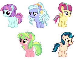 Size: 862x688 | Tagged: safe, artist:berrypunchrules, character:indigo zap, character:lemon zest, character:sour sweet, character:sugarcoat, character:sunny flare, my little pony:equestria girls, adoraflare, cute, equestria girls ponified, filly, ponified, simple background, sourbetes, sugarcute, transparent background, younger, zapabetes, zestabetes