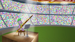 Size: 1920x1080 | Tagged: safe, artist:texasuberalles, character:spike, species:dragon, bassoon, desperation, male, music stand, musical instrument, solo, spotlight, stadium, stage, sweat