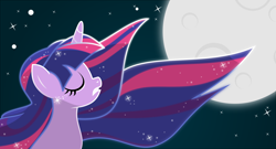 Size: 2382x1285 | Tagged: safe, artist:orin331, character:twilight sparkle, crying, eyes closed, female, moon, night, solo, sparkles, stars, vector, windswept mane