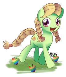 Size: 800x933 | Tagged: safe, artist:solar-slash, character:granny smith, species:earth pony, species:pony, apple, female, filly, solo, young, young granny smith, younger, zap apple