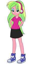 Size: 2800x5200 | Tagged: safe, artist:razethebeast, character:lemon zest, equestria girls:friendship games, g4, my little pony: equestria girls, my little pony:equestria girls, clothing, converse, eyeshadow, female, flash puppet, headphones, lidded eyes, looking at you, makeup, new outfit, shoes, simple background, skirt, smiling, sneakers, solo, transparent background, vector
