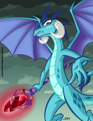 Size: 720x937 | Tagged: safe, artist:texasuberalles, character:princess ember, species:dragon, episode:gauntlet of fire, g4, my little pony: friendship is magic, agree with me, bloodstone scepter, dragon lord ember, dragoness, female, flying, looking at you, looking down, looking down at you, solo