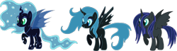 Size: 1939x555 | Tagged: safe, artist:colossalstinker, oc, oc only, parent:nightmare moon, parent:queen chrysalis, parents:chrysmoon, hybrid, interspecies offspring, magical lesbian spawn, offspring, simple background, transparent background