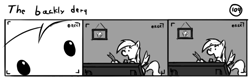 Size: 802x253 | Tagged: safe, artist:tetrapony, character:derpy hooves, species:pegasus, species:pony, comic:the daily derp, comic, female, mare, monochrome, solo, the backly derq