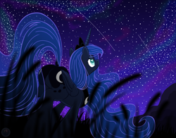 Size: 4200x3300 | Tagged: safe, artist:template93, character:princess luna, species:alicorn, species:pony, absurd resolution, both cutie marks, dock, female, night, plot, shooting star, solo, stars
