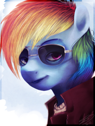 Size: 1200x1600 | Tagged: safe, artist:imalou, character:rainbow dash, bust, female, looking at you, portrait, solo, sunglasses