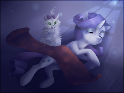 Size: 1600x1200 | Tagged: safe, artist:imalou, character:opalescence, character:rarity, fabric, sleeping