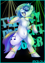 Size: 1024x1448 | Tagged: safe, artist:imalou, character:dj pon-3, character:vinyl scratch, species:pony, belly button, female, glowstick, solo