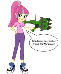 Size: 5000x6000 | Tagged: safe, artist:razethebeast, character:sour sweet, my little pony:equestria girls, absurd resolution, clothing, dialogue, flash puppet, freckles, looking at you, new outfit, open mouth, ratchet and clank, shoes, simple background, sneakers, speech bubble, transparent background, vector, warmonger