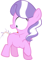 Size: 303x430 | Tagged: safe, artist:magerblutooth, edit, character:diamond tiara, species:earth pony, species:pony, abuse, blank flank, dock, female, filly, foal, missing accessory, missing cutie mark, one hoof raised, open mouth, shaved tail, shocked, simple background, solo, standing, tiarabuse, transparent background, vector, wide eyes