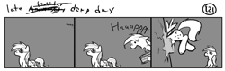 Size: 1280x404 | Tagged: safe, artist:tetrapony, character:derpy hooves, character:rainbow dash, species:pegasus, species:pony, comic:the daily derp, comic, eyepatch, female, late derp day, mare