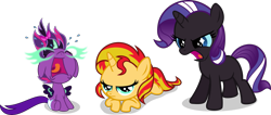 Size: 2919x1243 | Tagged: safe, artist:punzil504, character:midnight sparkle, character:nightmare rarity, character:rarity, character:sunset shimmer, character:twilight sparkle, character:twilight sparkle (scitwi), species:pony, my little pony:equestria girls, 5-year-old, baby, baby pony, babylight sparkle, babynight sparkle, cute, equestria girls ponified, filly, midnight sparkle, midnightabetes, ponified, younger