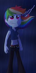 Size: 1247x2539 | Tagged: safe, artist:fj-c, character:rainbow dash, my little pony:equestria girls, belly button, crying, female, midriff, rain, solo