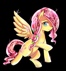 Size: 600x647 | Tagged: safe, artist:tzc, character:fluttershy, species:crystal pony, species:pony, crystallized, female, flower, flower in hair, solo