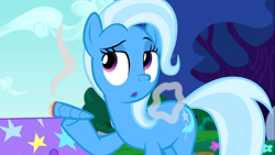 Size: 1366x768 | Tagged: safe, artist:dtkraus, edit, edited screencap, screencap, character:trixie, species:pony, species:unicorn, episode:no second prances, g4, my little pony: friendship is magic, cigar, detachable horn, female, goddammit kraus, hoof hold, horn smoking, like a boss, mare, modular, raised eyebrow, smoke rings, smoking, solo, wat
