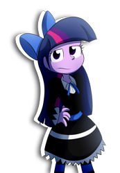 Size: 5023x7278 | Tagged: safe, artist:fj-c, character:twilight sparkle, species:human, my little pony:equestria girls, absurd resolution, blue hair, clothing, cosplay, costume, eyelashes, female, goth, hand on hip, long hair, multicolored hair, panty and stocking with garterbelt, pink hair, purple hair, ribbon, solo, stockings, thigh highs