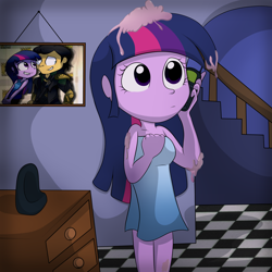 Size: 5000x5000 | Tagged: safe, artist:fj-c, character:twilight sparkle, my little pony:equestria girls, absurd resolution, bare shoulders, loki, phone, sleeveless, soap, strapless, the simpsons, tom hiddleston, towel