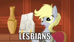 Size: 1280x720 | Tagged: safe, artist:equestria-prevails, edit, character:derpy hooves, ancient aliens, female, giorgio a. tsoukalos, image macro, meme, parody, solo, text