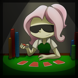 Size: 5000x5000 | Tagged: safe, artist:fj-c, character:fluttershy, my little pony:equestria girls, absurd resolution, alternate hairstyle, card, gambling, poker, ponytail, sunglasses