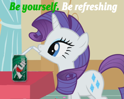 Size: 895x720 | Tagged: safe, artist:kuren247, character:rarity, species:pony, species:unicorn, 7up, drink, drinking, female, product placement, solo, straw