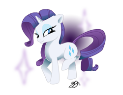 Size: 1300x1000 | Tagged: dead source, safe, artist:probablyfakeblonde, character:rarity, species:pony, species:unicorn, abstract background, female, lidded eyes, mare, raised hoof, signature, smiling, solo