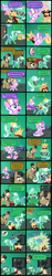 Size: 2000x10737 | Tagged: safe, artist:magerblutooth, character:diamond tiara, character:filthy rich, oc, oc:aunt spoiled, oc:dazzle, oc:peal, species:pony, comic:diamond and dazzle, banana, banana peel, broken, cat, clothing, comic, dialogue, dress, electricity, food, leash, money, nickname, ninja, sunglasses, tail, television