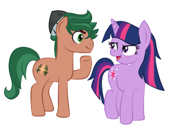 Size: 2219x1626 | Tagged: safe, artist:berrypunchrules, character:timber spruce, character:twilight sparkle, character:twilight sparkle (scitwi), species:earth pony, species:pony, ship:timbertwi, equestria girls:legend of everfree, g4, my little pony: equestria girls, my little pony:equestria girls, alternate hairstyle, cutie mark, equestria girls ponified, female, male, ponified, shipping, simple background, straight, transparent background, unicorn sci-twi