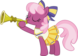Size: 7761x5627 | Tagged: safe, artist:pink1ejack, character:cheerilee, episode:the cart before the ponies, g4, my little pony: friendship is magic, absurd resolution, blowing, bugle, cheeribetes, cheerileeder, cheerleader, clothing, cute, eyes closed, female, hair bow, hoof hold, horn, inkscape, playing, pleated skirt, simple background, skirt, solo, transparent background, vector