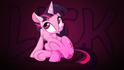 Size: 3840x2160 | Tagged: safe, artist:mistydash, artist:skrayp, character:twilight sparkle, 4k, behaving like a cat, behaving like a dog, cute, drool, female, fluffy, grooming, licking, looking up, open mouth, sitting, solo, tongue out, twiabetes, underhoof, wallpaper, wide eyes