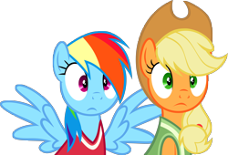 Size: 6000x4075 | Tagged: safe, artist:limedazzle, character:applejack, character:rainbow dash, episode:buckball season, g4, my little pony: friendship is magic, absurd resolution, clothing, cowboy hat, duo, hat, shocked, simple background, stetson, transparent background, vector