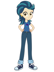Size: 4500x6000 | Tagged: safe, artist:razethebeast, character:indigo zap, equestria girls:friendship games, g4, my little pony: equestria girls, my little pony:equestria girls, absurd resolution, clothing, converse, ear piercing, female, flash puppet, hand on hip, looking at you, new outfit, pants, piercing, shoes, sneakers, solo