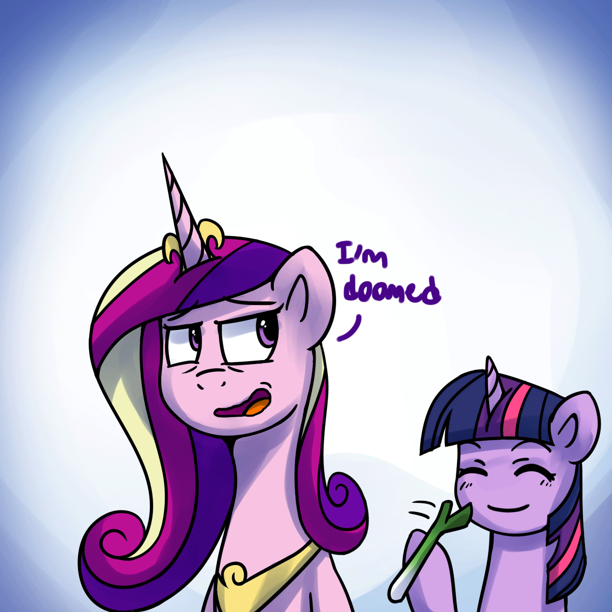 Size: 1200x1200 | Tagged: safe, artist:anticular, character:princess cadance, character:twilight sparkle, character:twilight sparkle (alicorn), species:alicorn, species:pony, ask sunshine and moonbeams, animated, bleach (manga), cadance is not amused, cute, dialogue, eyes closed, female, gif, leek, leek spin, meme, twiabetes, unamused