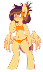 Size: 1721x2897 | Tagged: safe, artist:ruef, oc, oc only, oc:lessi, belly button, bikini, chest fluff, clothing, semi-anthro, swimsuit