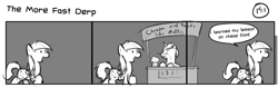 Size: 1280x404 | Tagged: safe, artist:tetrapony, character:derpy hooves, oc, species:pegasus, species:pony, comic:the daily derp, comic, duo, female, mare, monochrome, muffin