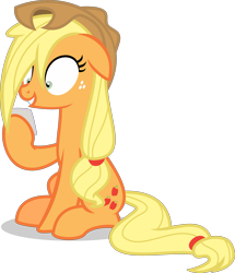 Size: 3439x4000 | Tagged: safe, artist:limedazzle, character:applejack, episode:every little thing she does, g4, my little pony: friendship is magic, absurd resolution, clothing, cowboy hat, female, freckles, hat, hypnosis, hypnotized, inkscape, paper, reading, simple background, sitting, solo, stetson, straight mane, transparent background, vector
