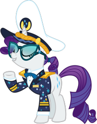 Size: 3000x3847 | Tagged: safe, artist:limedazzle, character:rarity, episode:p.p.o.v. (pony point of view), g4, my little pony: friendship is magic, bow tie, captain, captain rarity, clothing, eyes closed, female, hat, open mouth, raised hoof, simple background, solo, transparent background, vector